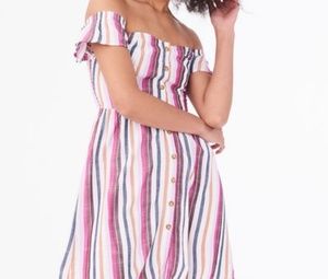 STRIPED OFF-THE-SHOULDER DRESS